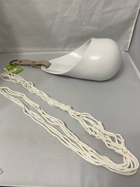 White Hanging Planter and Macrame Rope Plant Hanger.